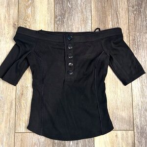 Free People Boho Black Off the Shoulder Top with Buttons - Size XS